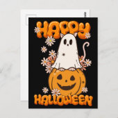 かわいい幽霊キャットカボチャ花ハッピーハローウィン ポストカード (正面/裏面)