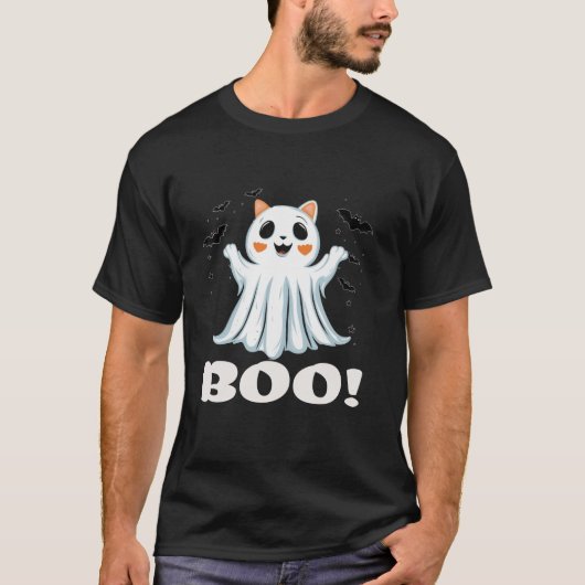 かわいい幽霊キャットブー子猫ハロウィン Tシャツ (正面)