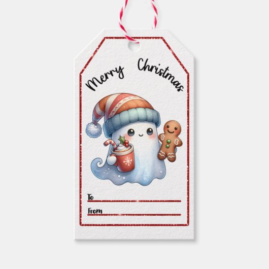 かわいい幽霊クリスマスラベルとフェスティバル装飾 ギフトタグ (正面)