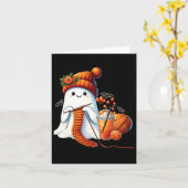 かわいい幽霊クロシェ編み物ラバーズハロウィンコーヒー カード (黄色い花)