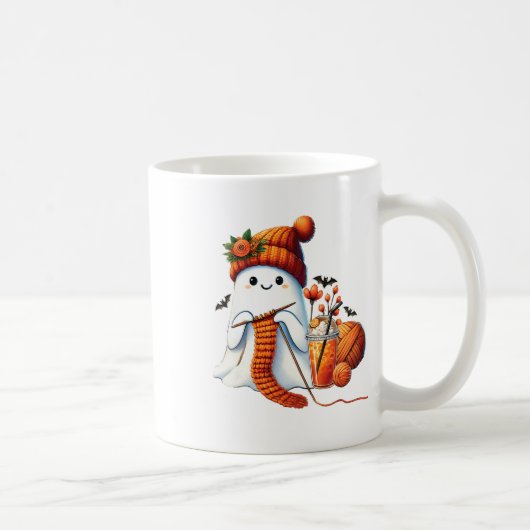 かわいい幽霊クロシェ編み物ラバーズハロウィンコーヒー コーヒーマグカップ (右)