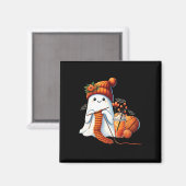 かわいい幽霊クロシェ編み物ラバーズハロウィンコーヒー マグネット (正面/裏面)