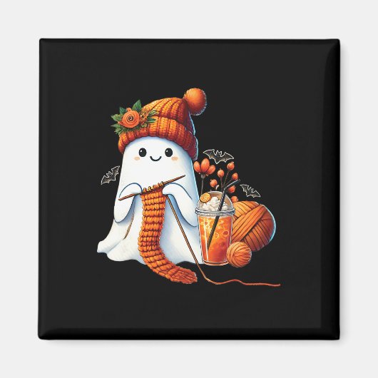 かわいい幽霊クロシェ編み物ラバーズハロウィンコーヒー マグネット (正面)