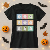 かわいい幽霊グリッドハロウィンシャツ;おもしろい幽霊ムード Tシャツ
