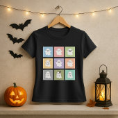 かわいい幽霊グリッドハロウィンシャツ;おもしろい幽霊ムード Tシャツ