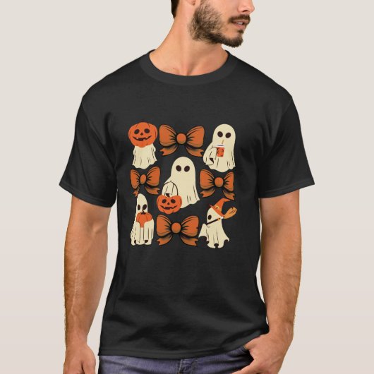 かわいい幽霊コケットエステティックピンク弓不気味海 Tシャツ (正面)