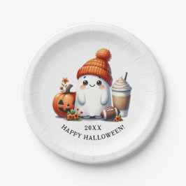 かわいい幽霊サッカー選手ハッピーハローウィン ペーパープレート