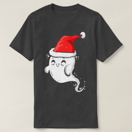 かわいい幽霊サンタ帽子クリスマスハロウィーンH Tシャツ (デザイン正面)