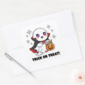 かわいい幽霊シール – かわいいハロウィーン幽霊 スクエアシール (封筒)