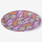 かわいい幽霊スカルこうもりハロウィンドルズパープル ペーパープレート (アングル)