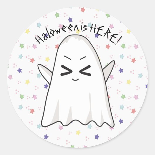 かわいい幽霊スターハロウィンステッカー ラウンドシール (正面)