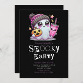 かわいい幽霊スターモダンズミニマリストハロウィーン 招待状 (正面/裏面)