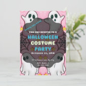 かわいい幽霊スパイダーウェブスターピンクのハロウィーン 招待状 (スタンド正面)