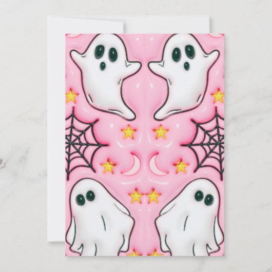 かわいい幽霊スパイダーウェブスターピンクのハロウィーン 招待状 (裏面)