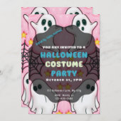 かわいい幽霊スパイダーウェブスターピンクのハロウィーン 招待状 (正面/裏面)