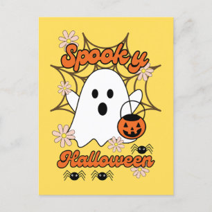 かわいい幽霊スパイダーウェブ不気味ハロウィン ポストカード