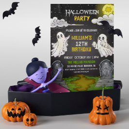 かわいい幽霊ズ墓地ハロウィーン誕生日パーティー 招待状