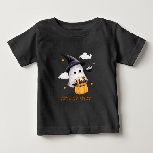 かわいい幽霊トリックまたはトリートキッズのハロウィンTシャツ ベビーTシャツ (正面)