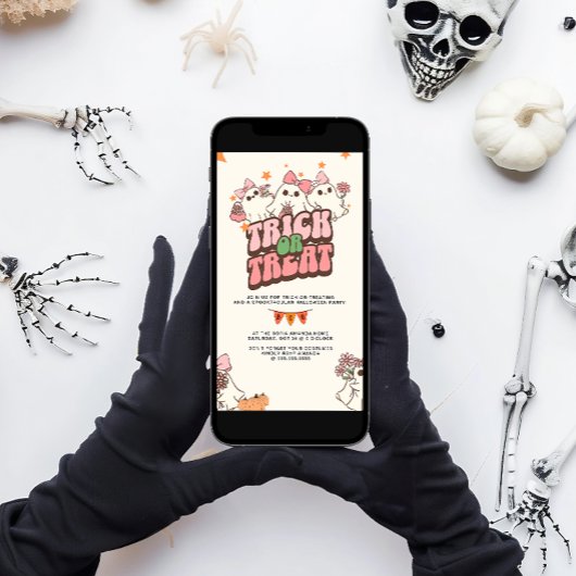 かわいい幽霊トリックオアトリートハローウィンパーティ 招待状