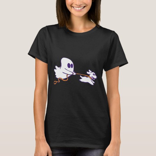 かわいい幽霊ドッグウォーカーグラフィックハロウィーンの衣装 Tシャツ (正面)