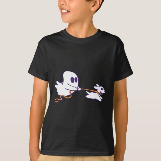 かわいい幽霊ドッグウォーカーグラフィックハロウィーンの衣装 Tシャツ (正面)