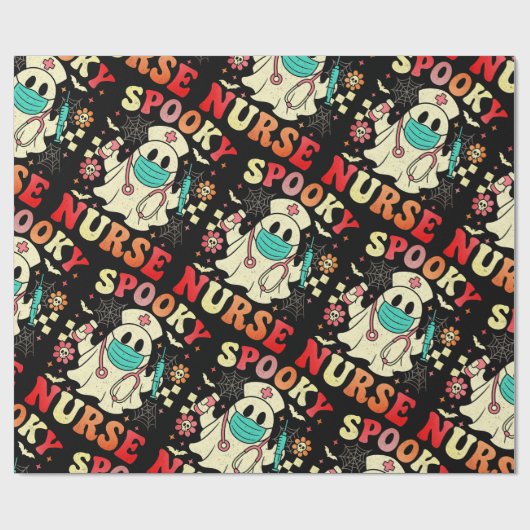 かわいい幽霊ナースハロウィングラフィックレトロパステル ラッピングペーパー (フラット)