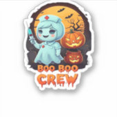 かわいい幽霊ナース- Boo Boo Crewハロウィーンおもしろいクラス シール (正面)