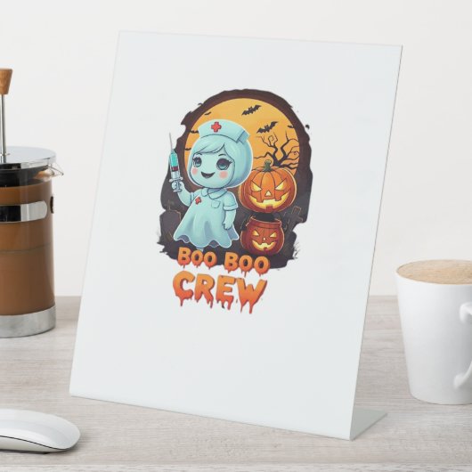 かわいい幽霊ナース- Boo Boo Crewハロウィーンおもしろいクラス 台座サイン (インサイチュ)