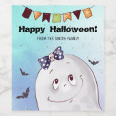 かわいい幽霊ハッピーハローウィン ワインラベル (シングルラベル)