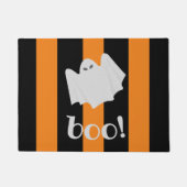 かわいい幽霊ハロウィンオレンジとブラックストライプ ドアマット (正面)
