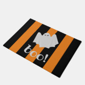 かわいい幽霊ハロウィンオレンジとブラックストライプ ドアマット (アングル)