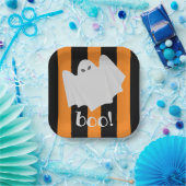 かわいい幽霊ハロウィンオレンジとブラックストライプ ペーパープレート (パーティー)