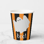 かわいい幽霊ハロウィンオレンジとブラックストライプ 紙コップ (正面)