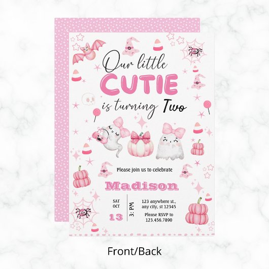 かわいい幽霊ハロウィンガールバースデーパーティー任意の年 招待状