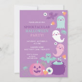かわいい幽霊ハロウィンパープルパーティー 招待状 (正面)