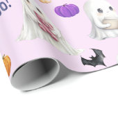 かわいい幽霊ハロウィンピンクパステル ラッピングペーパー (ロールコーナー)