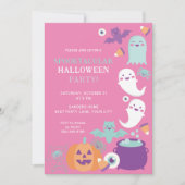 かわいい幽霊ハロウィンピンクパーティー 招待状 (正面)