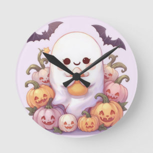 かわいい幽霊ハロウィーンの壁時計 – 不気味デコール ラウンド壁時計