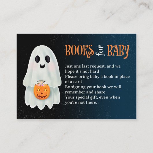 かわいい幽霊ハロウィーンの本の赤ちゃんシャワー エンクロージャーカード (正面)