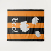 かわいい幽霊ハロウィーンオレンジブラックストライプ背景 タペストリー (正面(横))