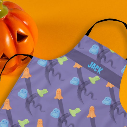 かわいい幽霊ハロウィーンデザイン、薄紫カスタマイズ エプロン