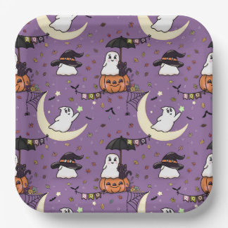 かわいい幽霊ハロウィーンパターン ペーパープレート
