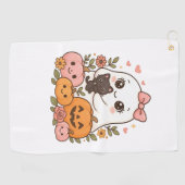 かわいい幽霊ハロウィーンブラックキャットカボチャ秋スポオ ゴルフタオル (横)