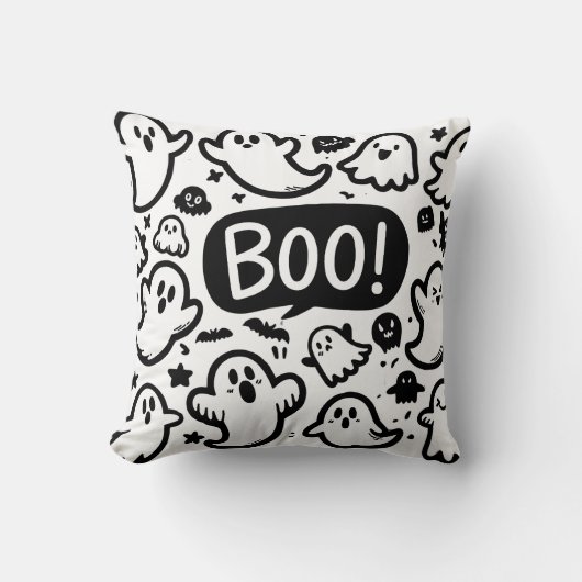 かわいい幽霊ハロウィーンブーデザイン クッション (正面)