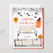 かわいい幽霊ハロウィーンベビーシャワーオレンジリトルブー 案内ポストカード (正面/裏面)