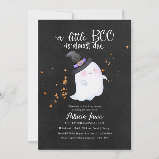 かわいい幽霊ハロウィーンベビーシャワー招待状 サンキューカード (正面)