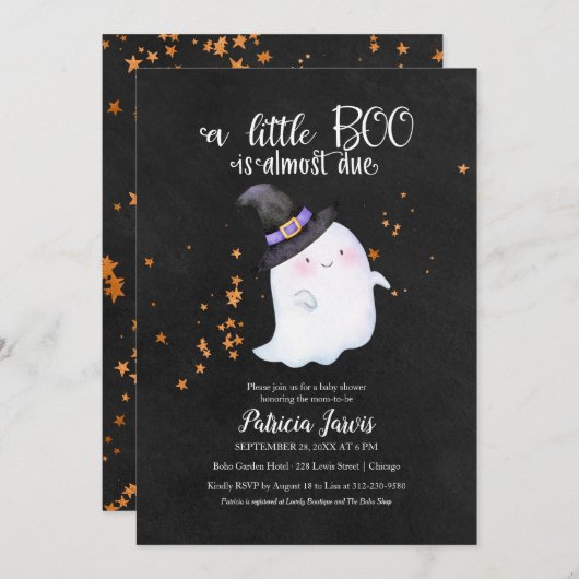 かわいい幽霊ハロウィーンベビーシャワー招待状 サンキューカード (正面/裏面)