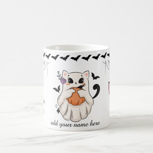 かわいい幽霊ハロウィーン猫 – カスタマイズ可能 コーヒーマグカップ (中央)