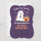 かわいい幽霊ハロウィーン衣装パーティー紫の招待状 (正面)