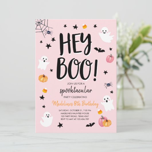 かわいい幽霊ハロウィーン誕生日パーティーの招待状 招待状 (スタンド正面)